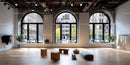 Bright Urban Loft with Large Arched Windows and Minimalist Decor