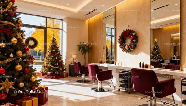 Modern Salon with Festive Christmas Decoration and Natural Light