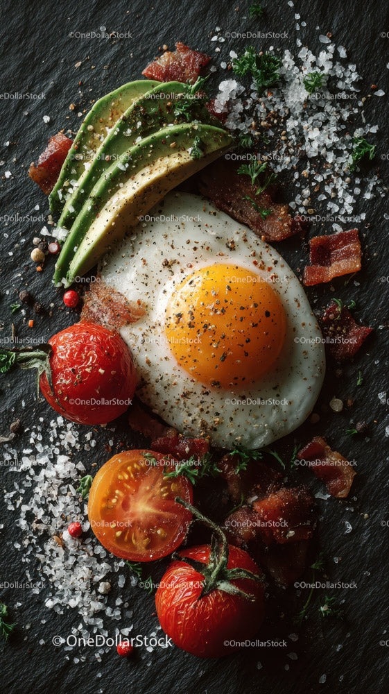 Delicious Gourmet Breakfast with Fried Egg and Avocado Slices