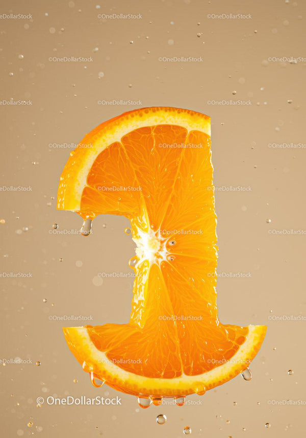 Fresh Orange Slice Shaped Like Number One