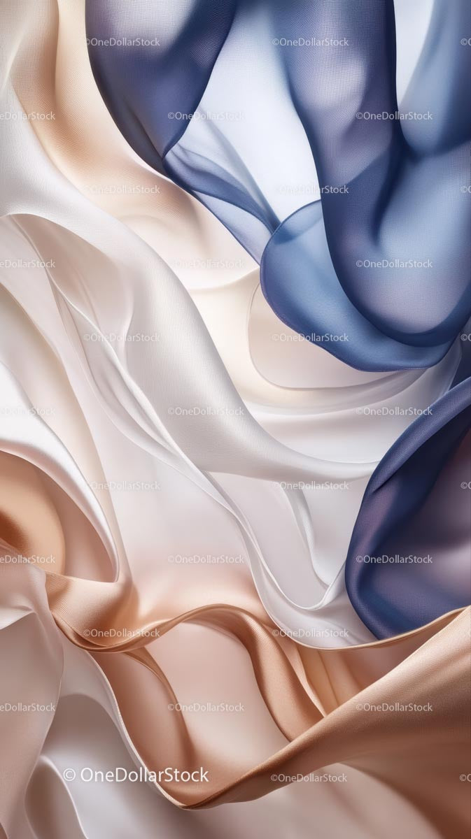 Abstract Flowing Silk Fabric in Elegant Blue and Beige Tones