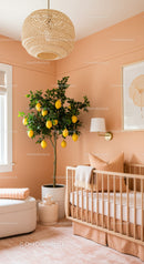 Cozy Nursery with Lemon Tree and Modern Decor in Soft Pink Tones