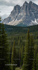 Majestic Mountain Peak Surrounded by Dense Pine Forest