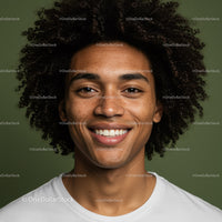 Portrait of a Smiling Man with Curly Hair and Warm Expression