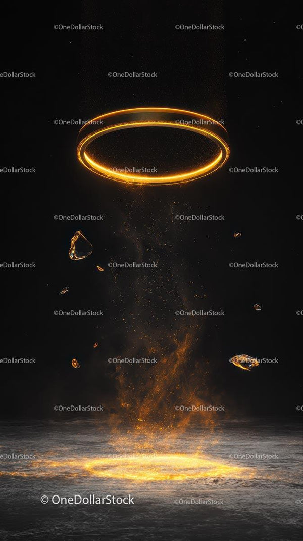 Futuristic Golden Energy Ring with Sparkling Particles and Cosmic Vibe