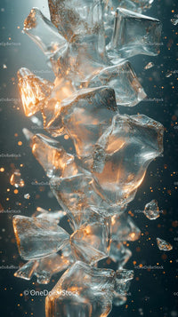 Frozen Ice Cubes Falling with Sparkling Effect