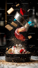 Dynamic Sugar Explosion with Falling Cubes and Powder Splash