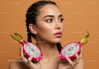 Elegant Woman with Dragon Fruit for Healthy Lifestyle and Natural Beauty