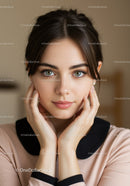 Stunning Young Woman with Bright Green Eyes and Soft Smile