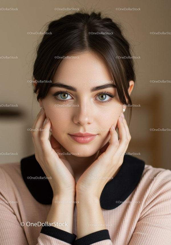 Stunning Young Woman with Bright Green Eyes and Soft Smile