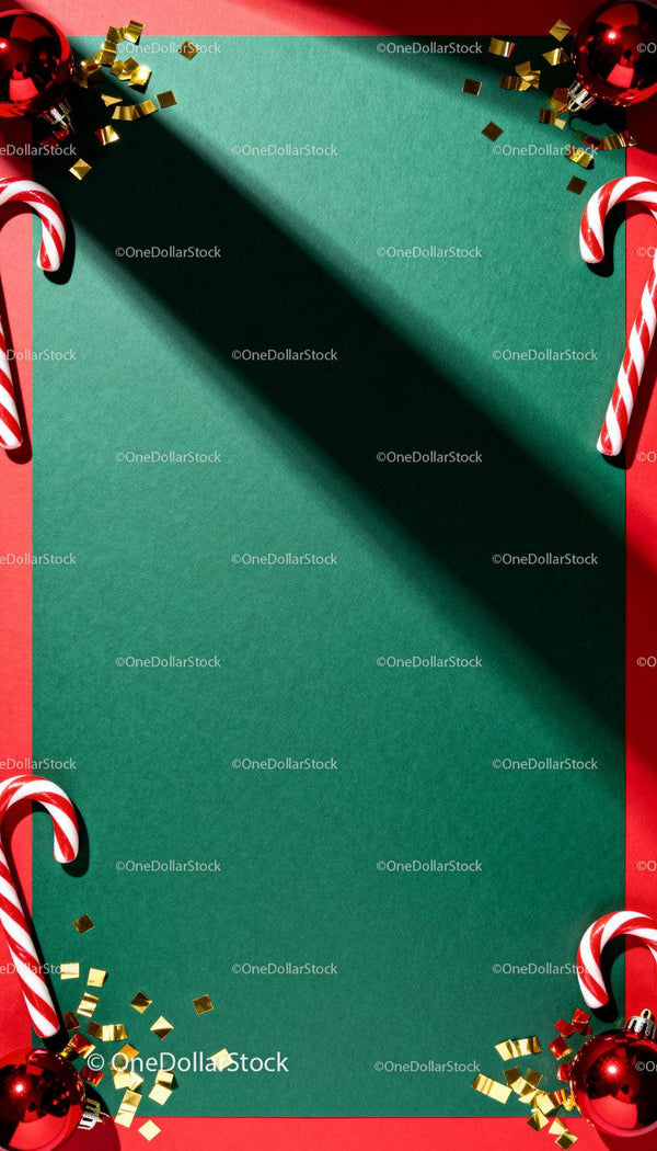 Festive Christmas frame with candy canes and ornaments