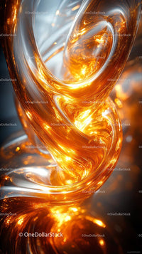 Elegant Abstract Glass Sculpture with Fiery Golden Glow