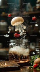 Strawberries and Jellyfish Create a Dynamic Water Splash Scene