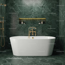 Luxurious White Freestanding Bathtub in Elegant Green Marble Bathroom