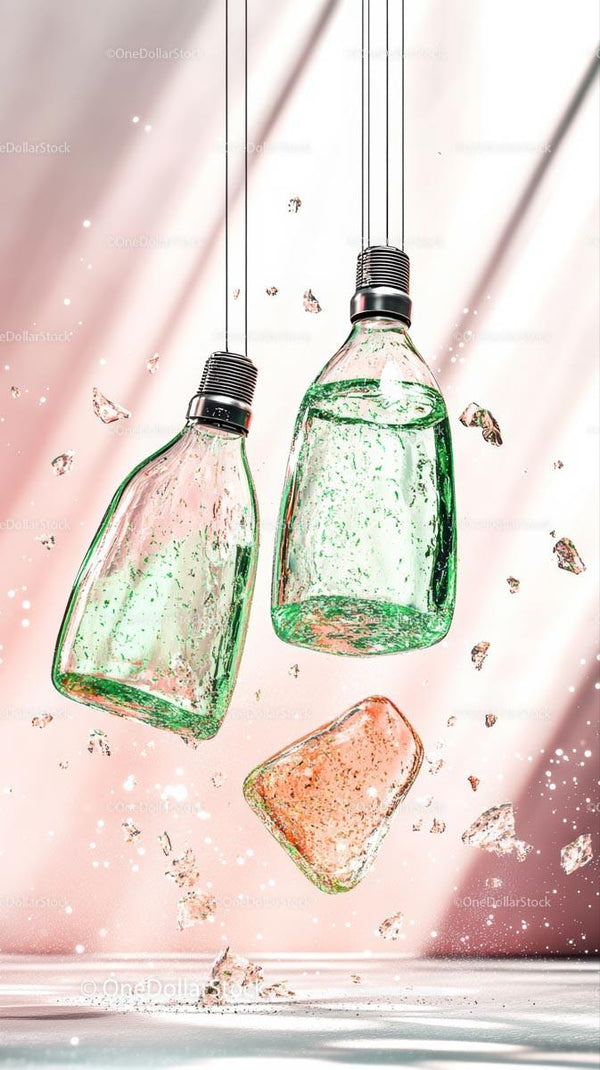 Innovative Hanging Lightbulbs with Green Liquid in Glass Bottles