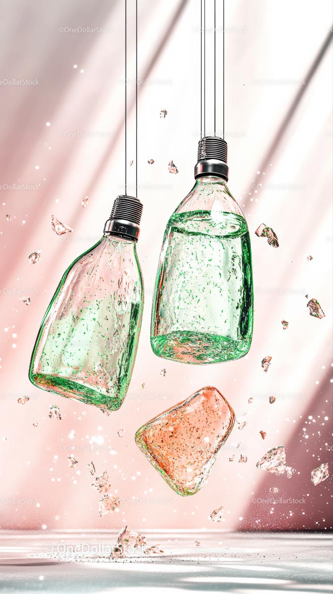Innovative Hanging Lightbulbs with Green Liquid in Glass Bottles