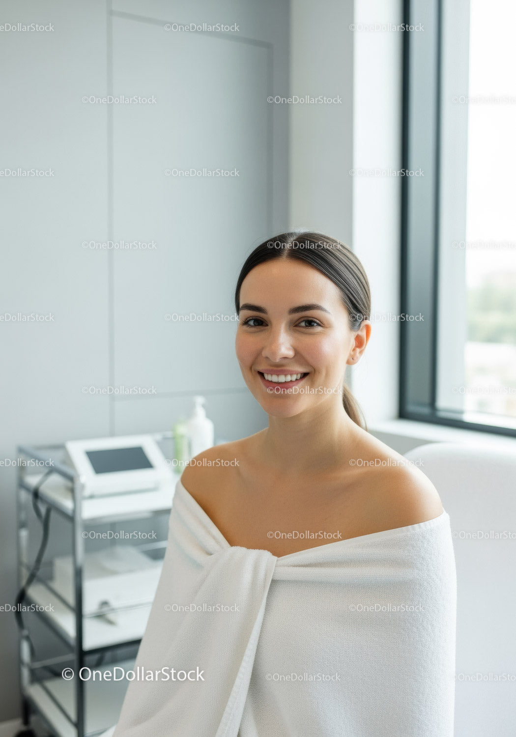 Beautiful Woman Receiving Skincare Treatment in Modern Wellness Clinic