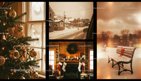 Cozy Christmas Scenes with Snow and Warm Fireplace Glow