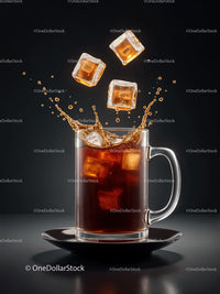 Iced Coffee Splashing in Clear Glass Mug