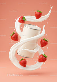 Fresh strawberries swirling in creamy milk splash