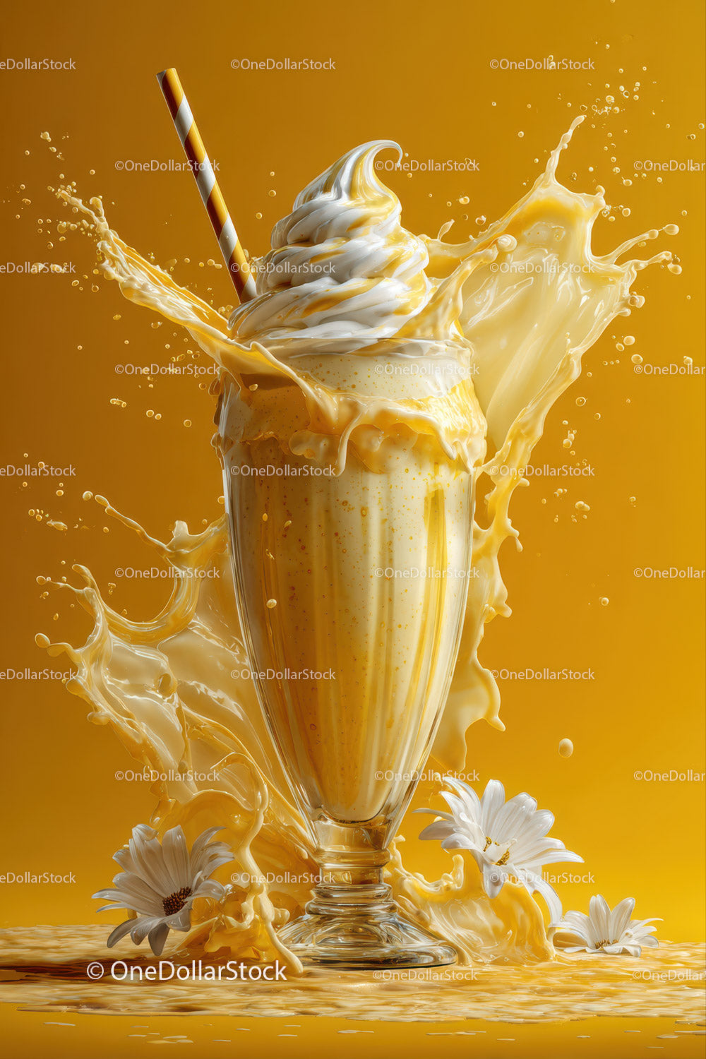 Creamy Vanilla Milkshake Splash with Straw in Glass