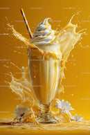 Creamy Vanilla Milkshake Splash with Straw in Glass