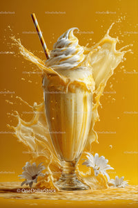 Creamy Vanilla Milkshake Splash with Straw in Glass