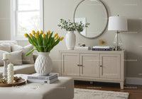 Elegant Modern Living Room with Yellow Tulips and Minimalist Decor