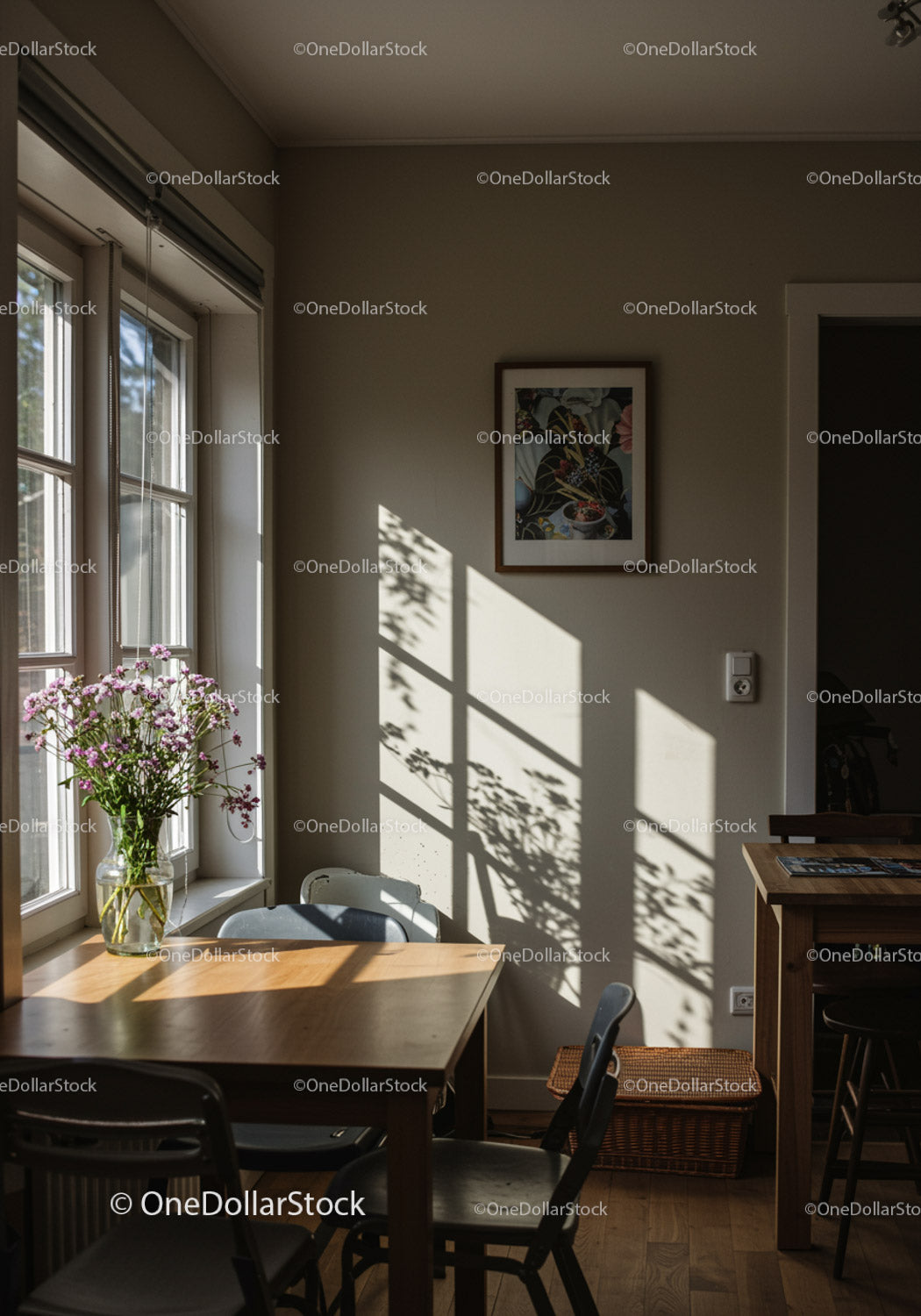 Sunlight Casting Shadows in a Cozy Dining Room