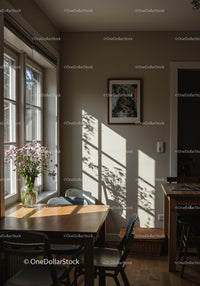 Sunlight Casting Shadows in a Cozy Dining Room