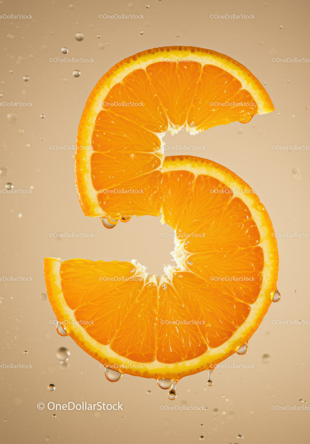 Fresh Orange Slice Forming Number Six in Water
