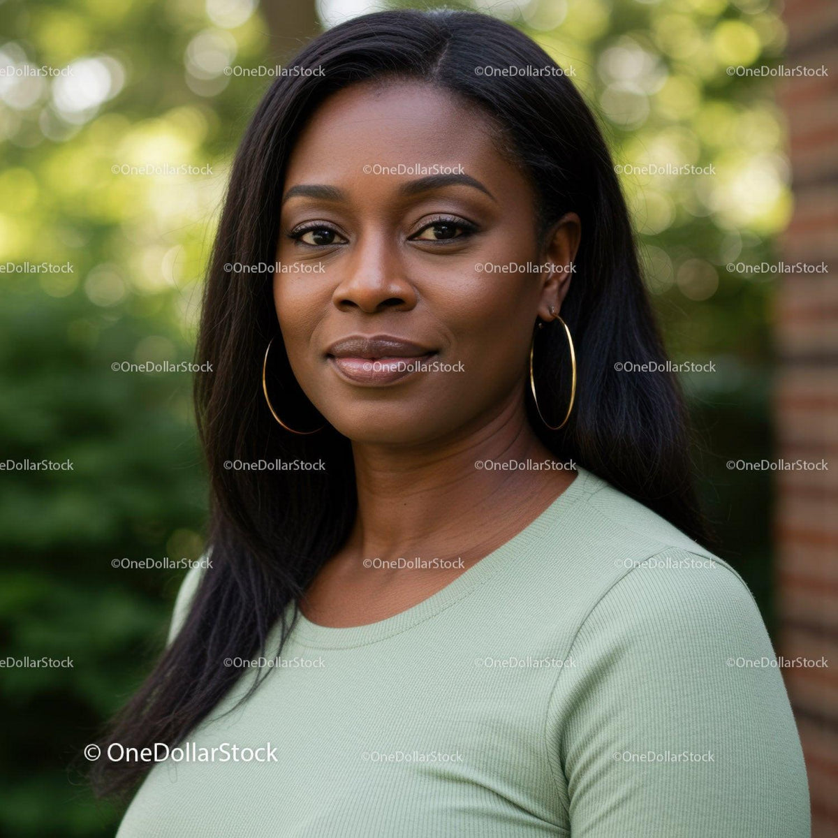 Calm confident woman outdoors with natural background