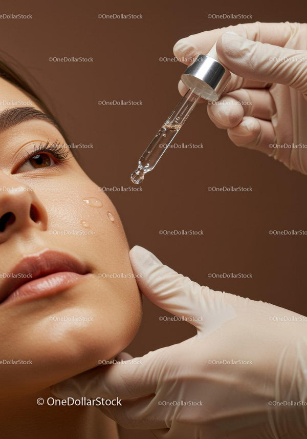 Zbliżenie na aplikację serum do twarzy za pomocą strzykawki dla odmłodzenia skóry