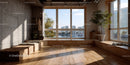 Bright Urban Living Room with Large Windows and City View