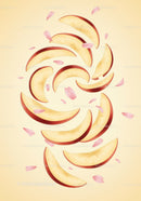 Fresh apple slices with delicate pink petals swirl
