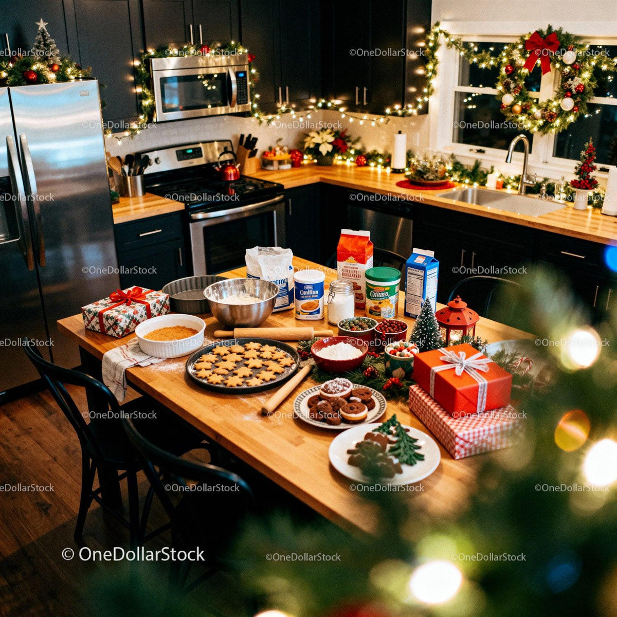 Cozy Christmas Kitchen with Festive Baking Preparations