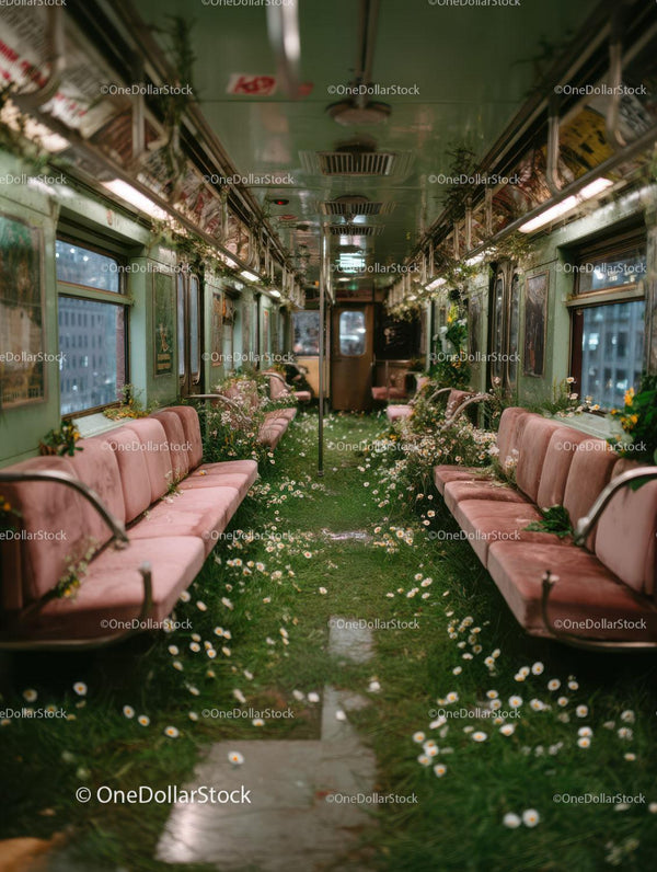 Vintage Train Carriage Filled with Flowers and Greenery for Decor