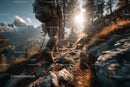 Mountain Climber Hiking along Rocky Trail in Scenic Wilderness