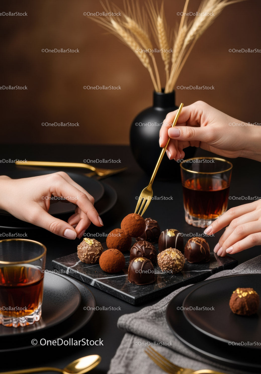 Elegant Assorted Chocolate Truffles and Gourmet Desserts on Black Marble