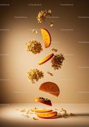 Floating persimmon slices with dried hydrangea flowers