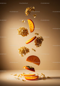 Floating persimmon slices with dried hydrangea flowers