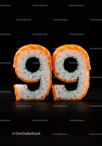 Sushi Rolls Shaped as Number Ninety Nine on Black