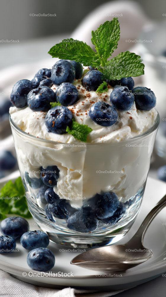 Blueberry and Mint Whipped Cream Dessert in a Glass