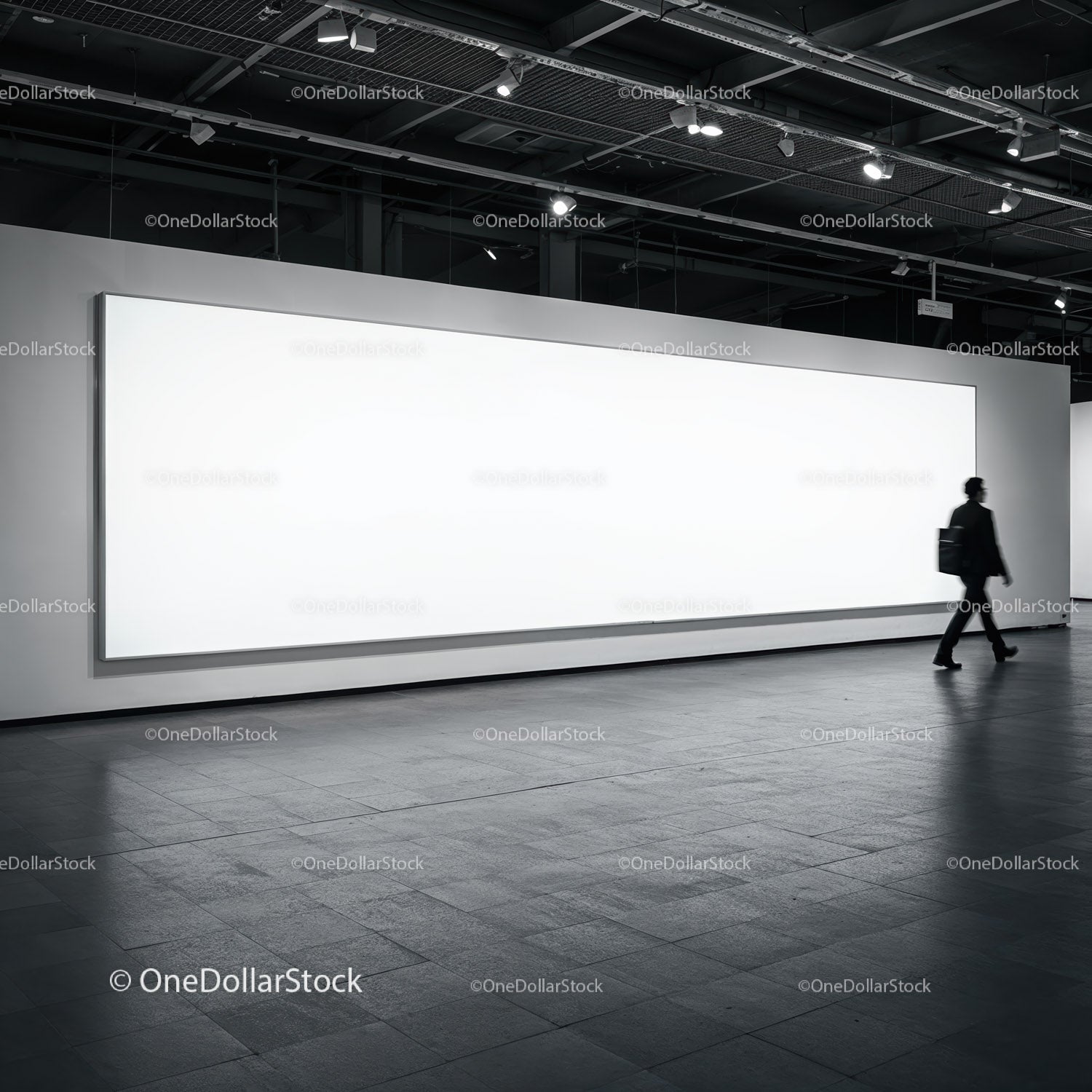 Modern art gallery with large bright empty display