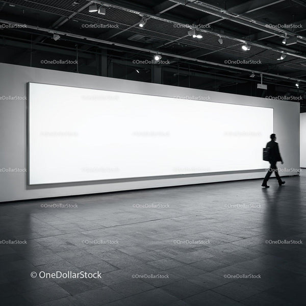 Modern art gallery with large bright empty display JPG Mockup Image