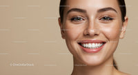 Close up portrait of cheerful young woman with freckles