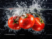 Fresh ripe tomatoes with water splash on black background