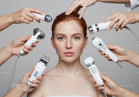 Young Woman Receiving Multiple Facial Treatments with Skincare Devices