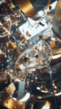Elegant Golden Ribbon and Confetti Celebration Scene
