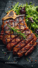 Grilled Beef Ribs with Fresh Green Herbs on Plate